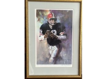 Harley Brown Signed To Laura Elkins Stover Football Player Print Gold Frame Artist Info Included.15' X 21'