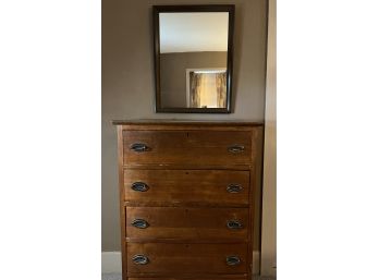 5 Drawer Dresser Tall Chest With Mirror Pine 30' X 17.5' X 46' With Mirror 21' X 27'