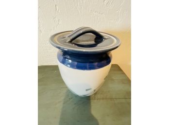 Ceramic Signed Lidded Crock Pot Blue Pottery Japanese 9' Tall