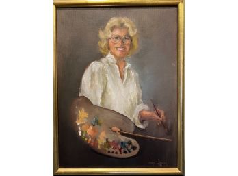 Oil On Canvas Laura Elkins Stover Painting Of Helen Van Wyk Framed 10' X 13'