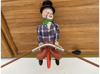 Old Aerial Balancing Toy Clown Plaid Coat & Hat 8.5' X 26.5' Wide