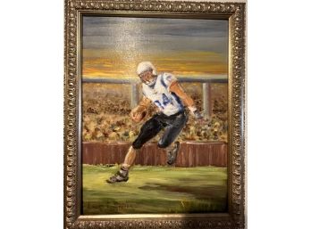Oil On Canvas Laura Elkins Stover Football Player 12' X 15' Signed Original