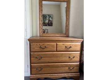 3 Drawer Low Dresser With Mirror Oak 39' X 18' X 32' Tall