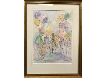 Wyn Foland Signed Original Watercolor In Ink Under Glass Framed 15.5' X 17.5'