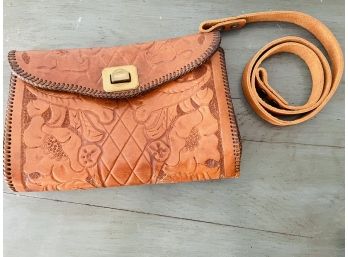 Tooled Leather Purse Clutch With Strap 9' X 7'