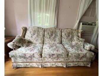 Cozy Floral Clayton Marcus Sofa Coach With Wood Accents 7 Feet Long