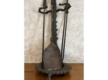 Art & Crafts Fireplace Tool Holder And Stand Cast Iron Sea Shell With Feet 24.5' Tall X 11 Wide