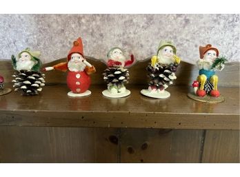 6 Pinecone Gnomes Christmas Vintage Rare Collectibles Lot Japan