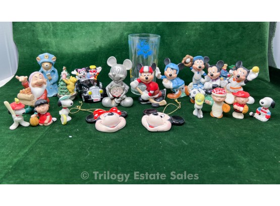 Disney Porcelain Figures & Mickey Pewter Clock Limited Edition