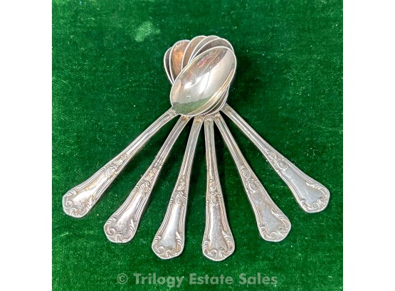 Set Of Six 800 Silver Demitasse Spoons 2.93ozt