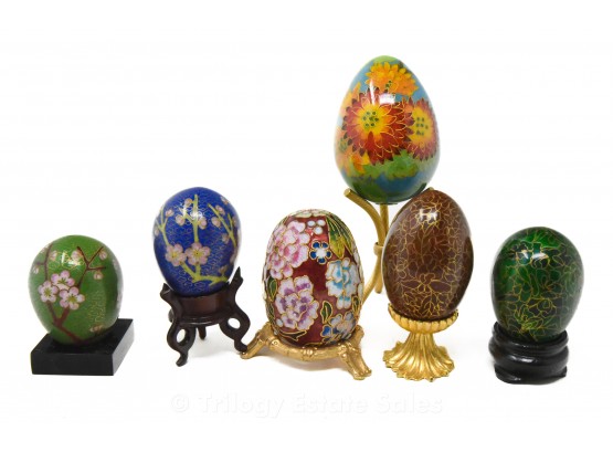 Six Cloisonné Eggs With Stands
