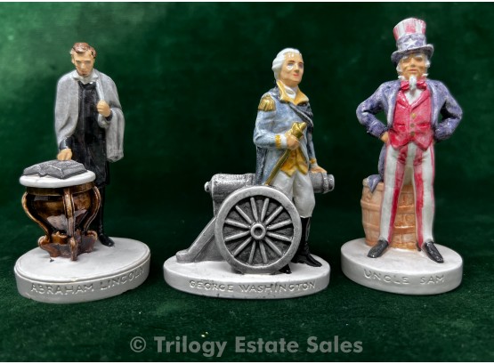 George Washington, Plus Abe Lincoln And Uncle Sam Signed Sebastian Miniatures