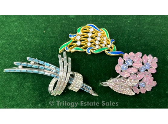 Polcini, Austria And Unmarked Costume Jewelry Brooches