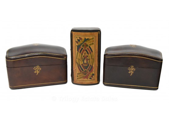 Three Italian Leather Trinket Boxes