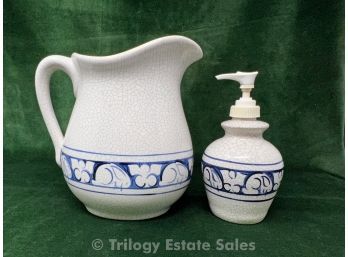 Dedham Pottery Pitcher And Soap Dispenser