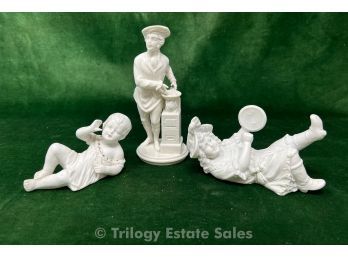 Three Porcelain Unpainted Figures