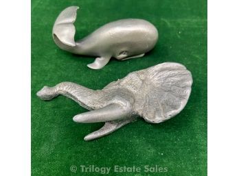 Hudson Pewter Whale And Unmarked Elephant