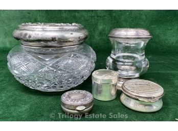 Sterling Silver Topped Dresser Jar And Pill Boxes