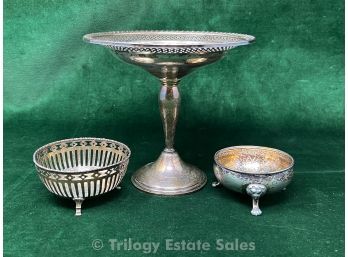 Sterling Silver Taza And Two Small Pots