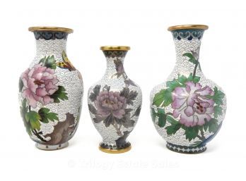 Three White Field Cloisonné Vases