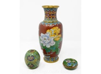 Cloisonn Vase And Two Trinket Boxes