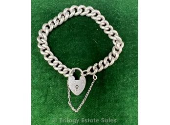 English Sterling Silver Bracelet With Lock 1.50ozt