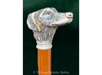 Imitation Ivory Pointer Dog Head Figural Walking Stick