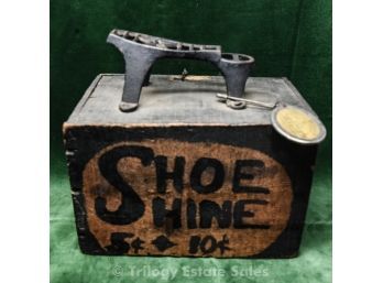 Shoe Shine Bootblack Box With Boston School Committee License Medallion