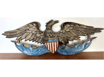 Painted Metal Eagle And Flag Wall Hanging 30' X 7'