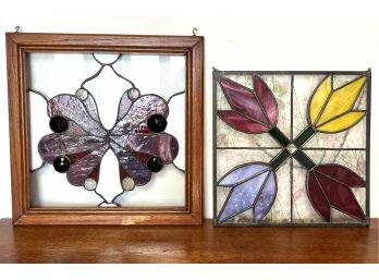2 Stained Glass Panels - Tulip Design Measures 12' X 12.5' Other Design Measures 14.75' X 14.75'