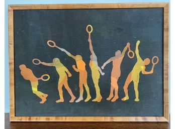 Original Jim Tillett 1960s Silk Screen Art - Tennis Player In Motion - Signed St. Thomas Artist 17' X 12.5'