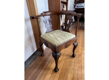 Old Corner Carved Wood Chair With Ball And Claw Feet Legs - Removable Seat Pad - 18' X 18' Seat - Chair 31' Ta