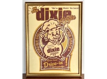 Dixie Piggie Drive-In Restaurant Sign Framed 'We're Makin The Bacon' 11' X 14.75'Gold