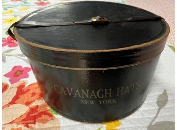 Vintage Black Hat Box Cavanagh New York Black Strap Hat Form Inside 14.75' X 7' Tall