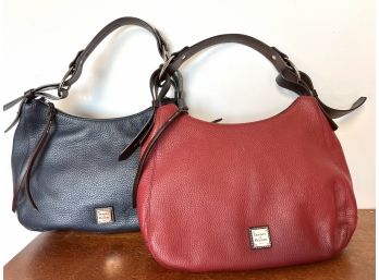 Lot (2) Pair Of Dooney And Bourke Zipper Top Hobo Style Handbags Gently Used Nice Condition  Red - Blue - 15'