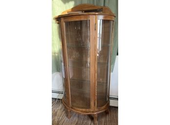 Round Glass Curio Cabinet- 58'H X 12'W - Flat To Wall Back - 3 Removable Glass Shelves - Back Glass Panel