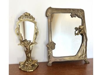 Pair Of Art Deco Style Vanity Mirrors - Large Measures 13'H X 9.5'W - Small Measures 11.5' H X 5' W
