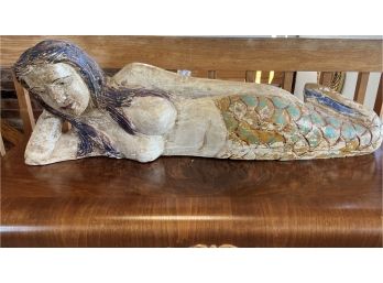 Large Wood Carved Topless Mermaid 40' L X 7' W