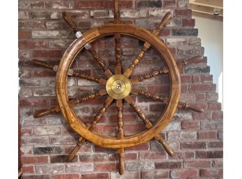 Large Decorative Wood Ship's Wheel Nautical Measures 46' Circumference