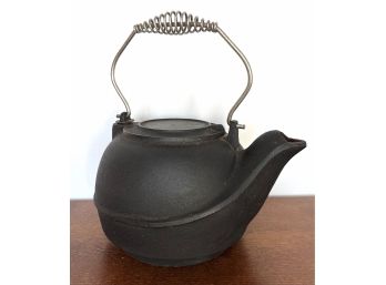 Large Cast Iron Fireplace Kettle With Coil Handle 11.5'W X 13'H
