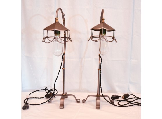Pair Gooseneck Rustic-look Table Lamps