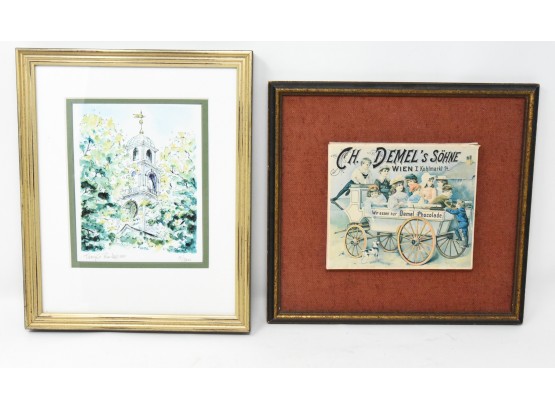 Framed Lithograph And Austrian Chocolate Box