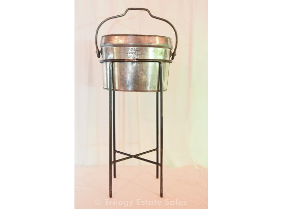 Vintage French Bucket On Wrought Iron Stand