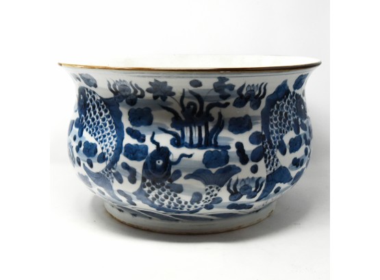 Large Chinese Koi Decorated Ceramic Bowl