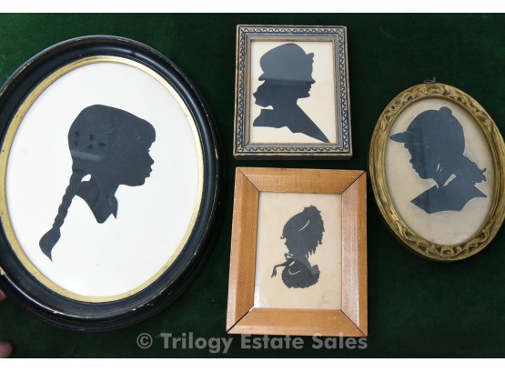 Four Antique Framed Silhouette Portraits: Young Girls