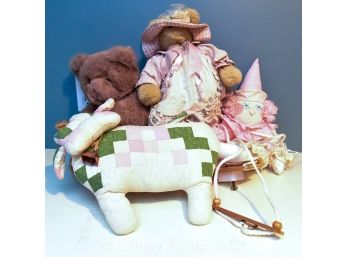 Assorted Stuffed Animals & Music Box