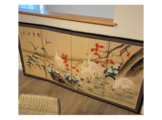 Colorful Japanese Panel White Crane/Egrets Design