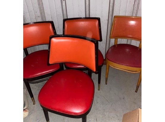 Lot (4) Four Mid Century Chairs Red Leather