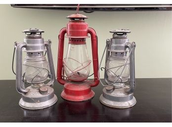 Lot Three (3) Vintage Glass Railroad Lanterns Dietz &  Meva
