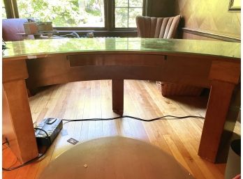 Large Curved Crescent Shaped  'Hemingway' Wood Office Desk - Top Drawer - Glass Top